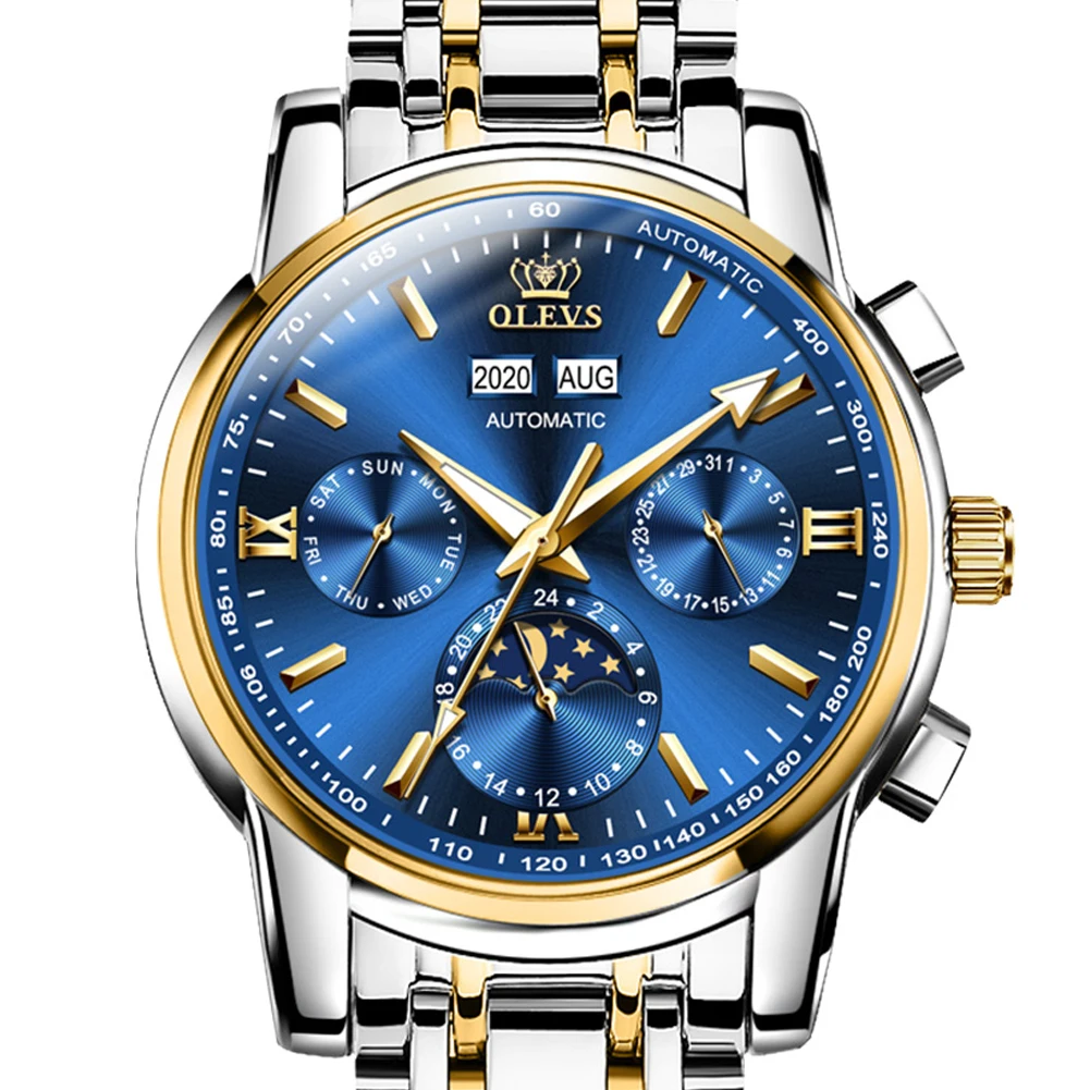 OLEVS Automatic Watches for Men Mechanical Slef-Wind Luxury Classic Stainless Steel Wrist Watch Date Waterproof Luminous Pointer