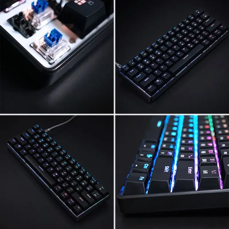 RGB LED Backlit Bluetooth 5.0 Wireless Mechanical Keyboard Portable Gaming Keyboard 61 Keys Mini Keyboard