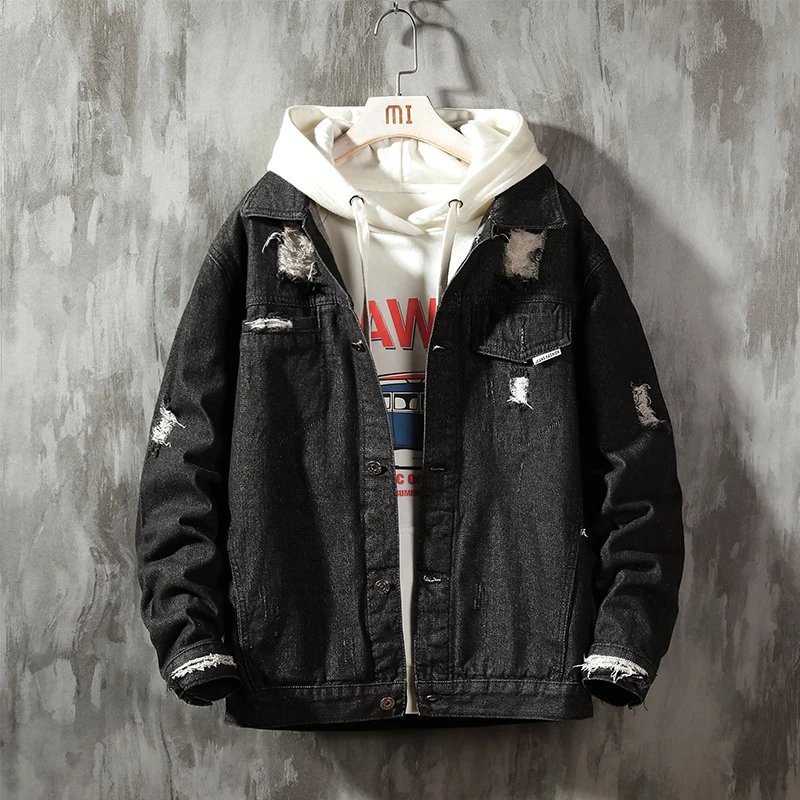 2020 Весенняя джинсовая куртка с дырками для мужчин Брендовое японское пальто