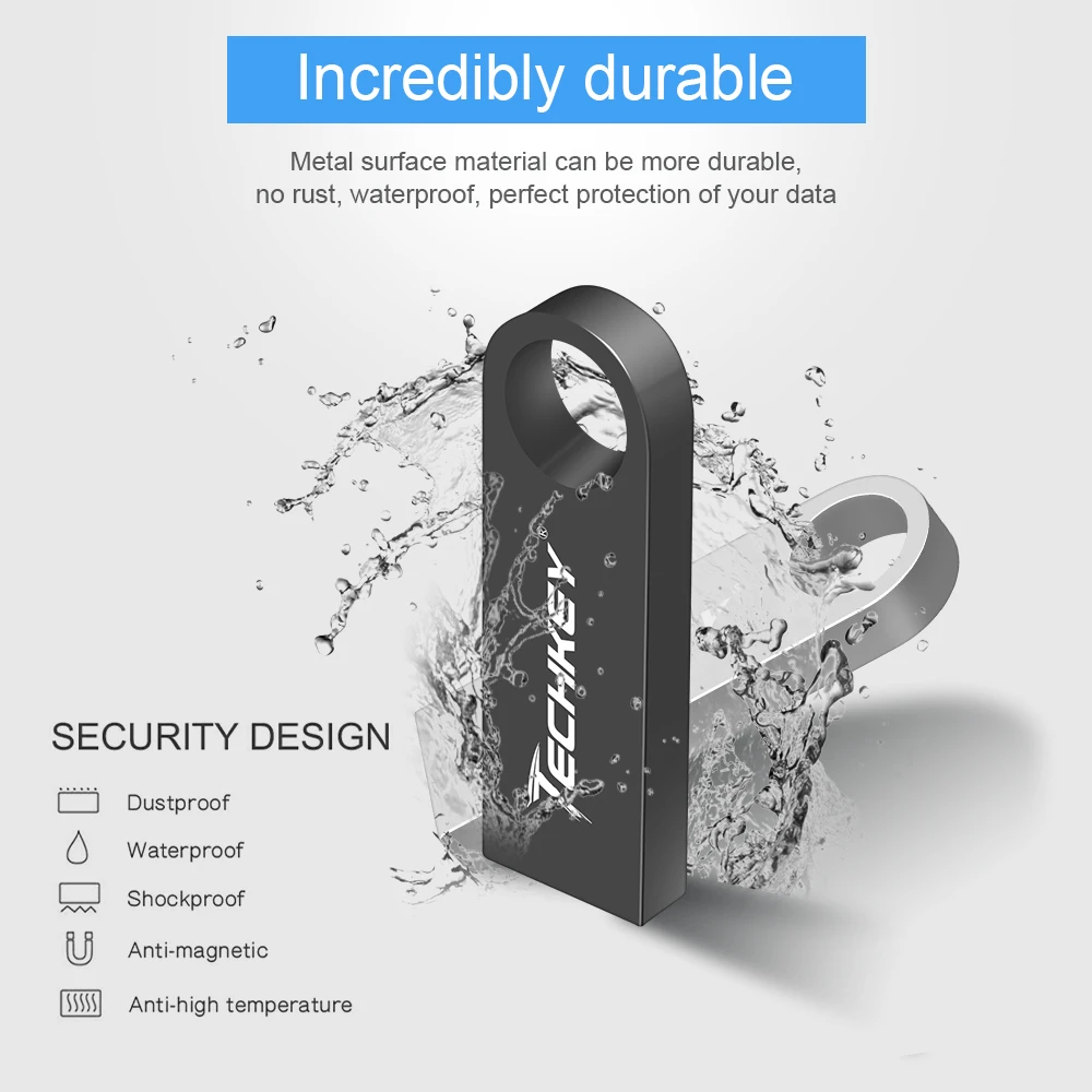 USB флеш накопитель Techkey металлическая Водонепроницаемая флешка на 32 ГБ 16 64 128