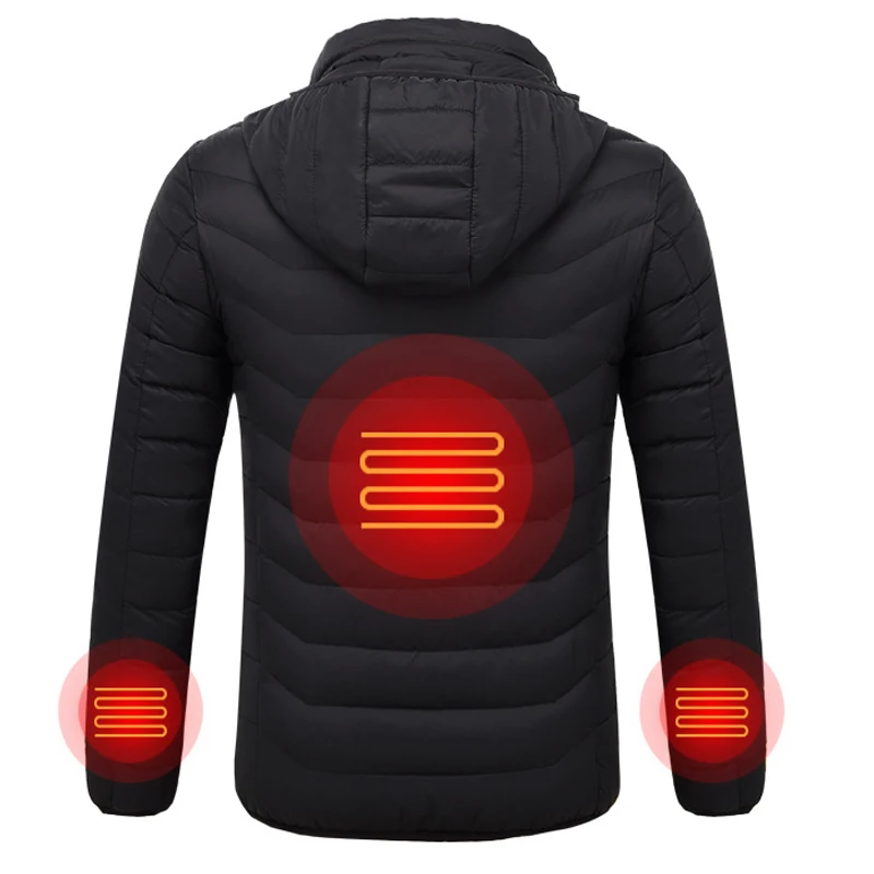 En Ligne Hommes électrique chauffé vestes USB chauffage hiver solide Parka hommes à manches longues à capuche thermique hiver manteau hommes vêtements d extérieur mode