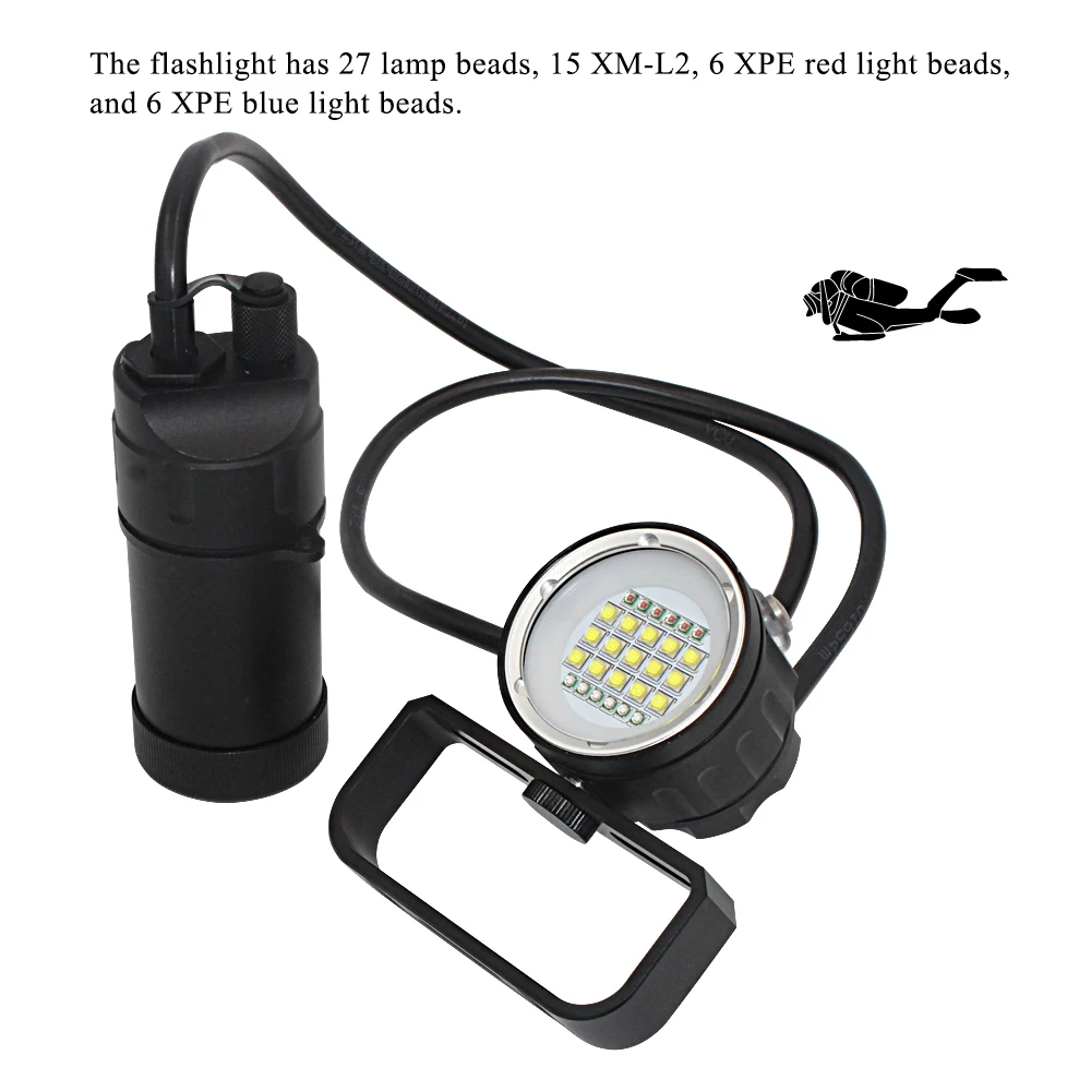 27 Светодиодный светильник для дайвинга, видео, водонепроницаемый, 100 м, подводный фонарь XM L2, фонарь для подводного плавания, перезаряжаемый, 18650 светодиодный светильник-вспышка