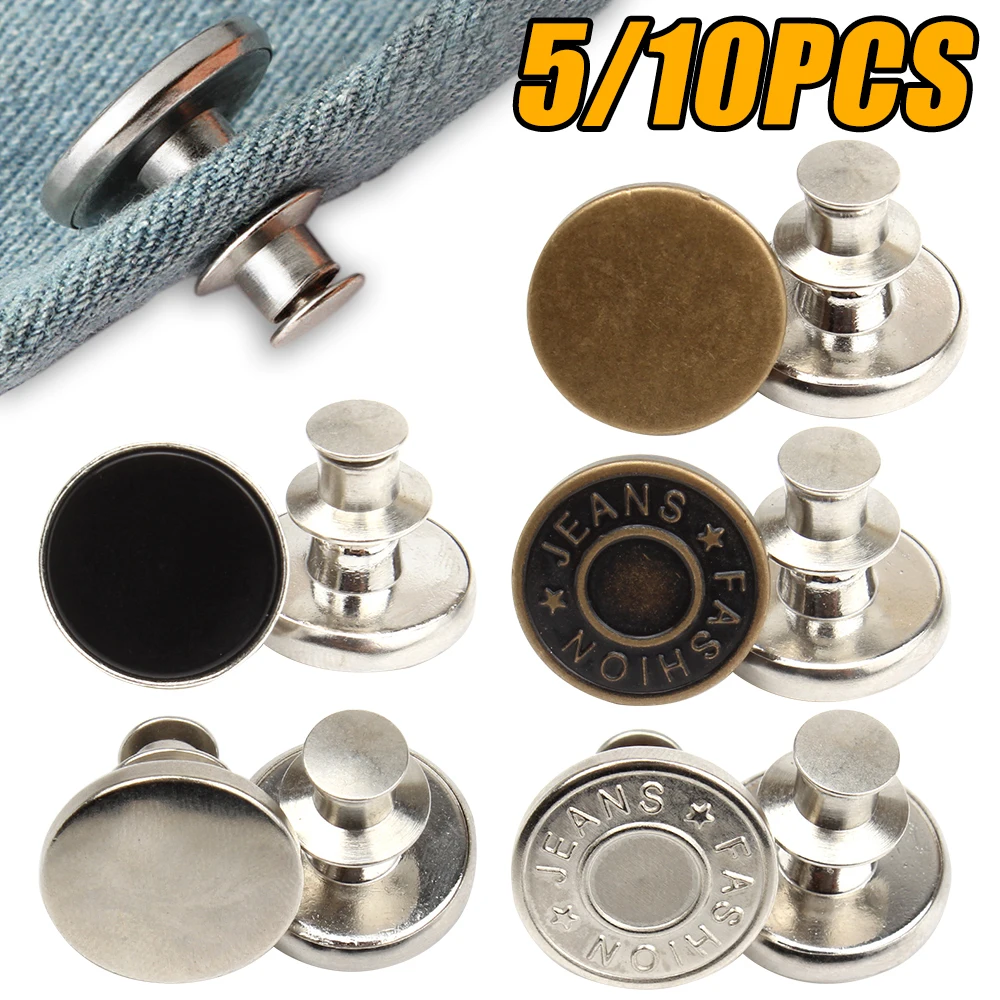Botones de Metal Retro desmontables, pasador a presión para pantalones vaqueros, botón retráctil, sin costuras, ajuste perfecto para reducir la cintura, 5/10 Uds.