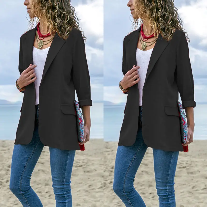 Местный сток женская элегантная мода тонкий повседневный пиджак в деловом стиле костюм куртка пальто Верхняя одежда s-xl