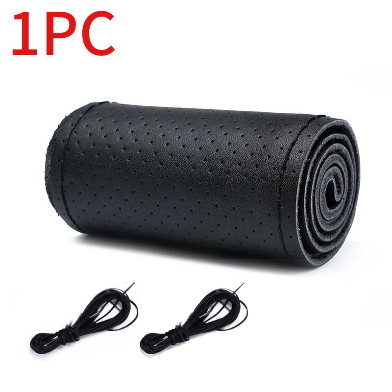 Premium Universal Genuine Leather Steering Wheel Cover - Anti-Slip Braided Cowhide Protector
