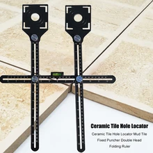 Localisateur de trous de carreaux en céramique, universel réglable, carrelage de boue en verre, poinçon fixe, outil de carrelage multifonctionnel, règle pliante à Double tête
