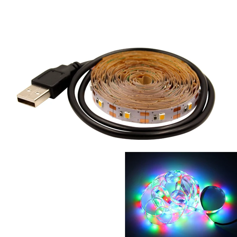 RGB USB светодиодный ленточный светильник 5 в RGB полоса 0,5 м 1 м 2 м 3 м 5 м гибкая подсветка ТВ фоновый Декор неоновый светильник теплый белый - Испускаемый цвет: RGB