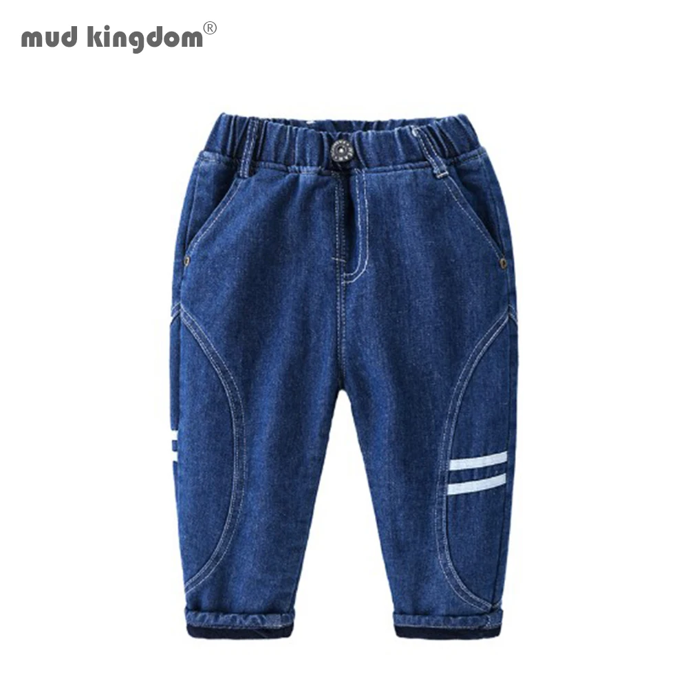 Mudkingdom Boys Fleece Denim Pants Autumn Winter Fashion Casual Elastic Waist Jeans for Loose Fit Clothes 2 to 6 Years | Детская одежда