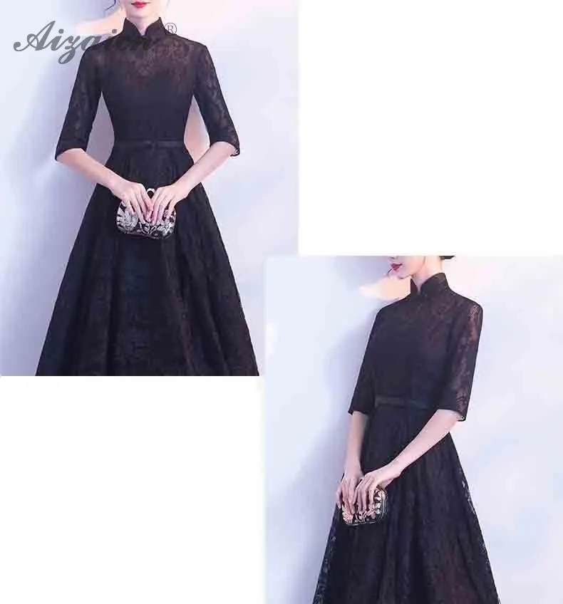 Черное кружевное вечернее платье Cheongsam современные элегантные длинные платья Qi Pao Женская традиционная китайская одежда Восточный стиль Qipao
