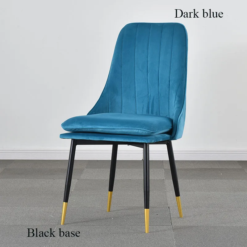 Современный минималистичный губчатый бархат ресторанная мебель стул ресторан современный Pu китайский железный стул деревянный кухонный обеденный стул отдых - Цвет: Black base Dark blue