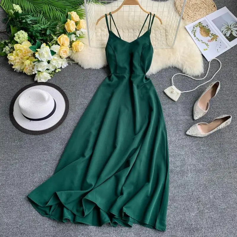 Women V Neck Sexy Long Dress New 2019 Summer Spaghetti Strap Beach Wear Robe Ladies Elegant Backless Bodycon Maxi Dresses | Женская
