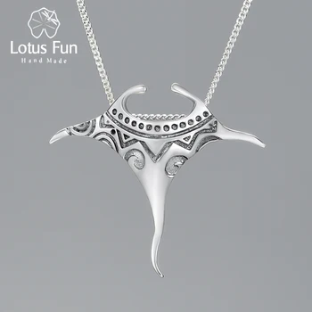 Vintage Real 925 Sterling Silver Manta Ray Fish Pendant Fashion 18K Gold Chains and Necklace for Women Fine Jewelry