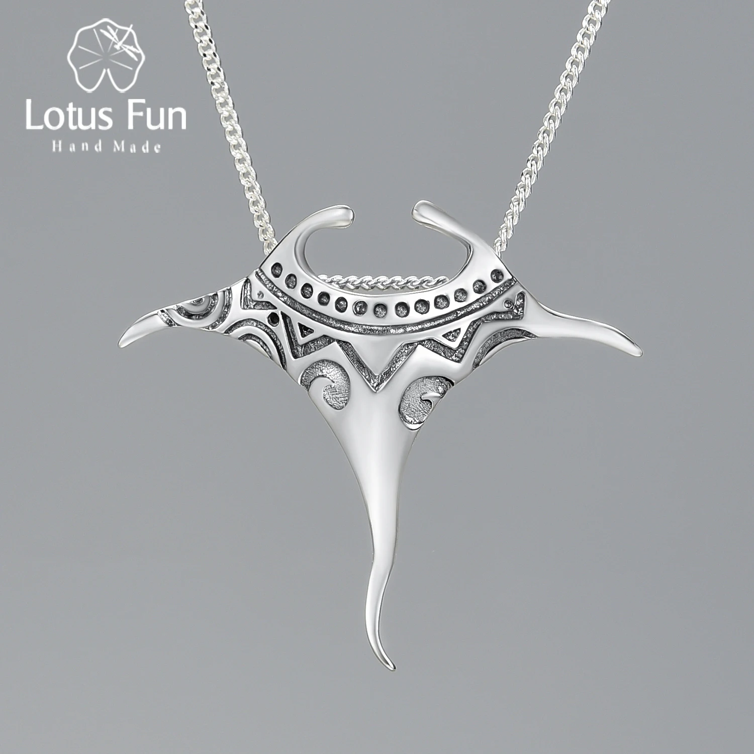 Lotus Fun Vintage Real 925 Sterling Silver Manta Ray Fish Pendant Fashion 18K Gold Chains and Necklace for Women Jewelry 2021