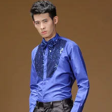 Сценическая одежда, рубашки, мужские рубашки с длинными рукавами, молодежная театральная одежда с блестками для жениха, Одежда для танцев, рубашка