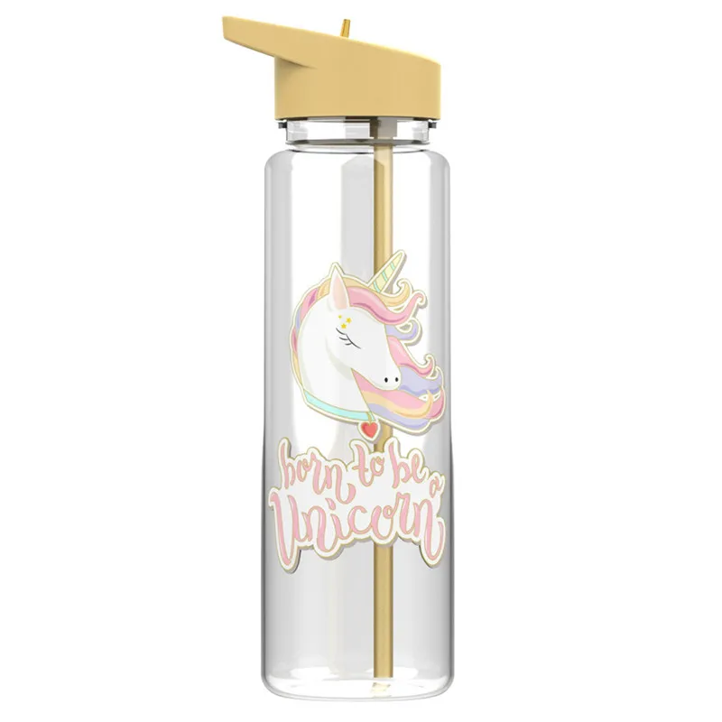 

750ml 100% Colorful Tritan Sports Outdoor Straw Water Bottle With Flamingos Printing My Drink Juice Handle The Unicorn Kettle