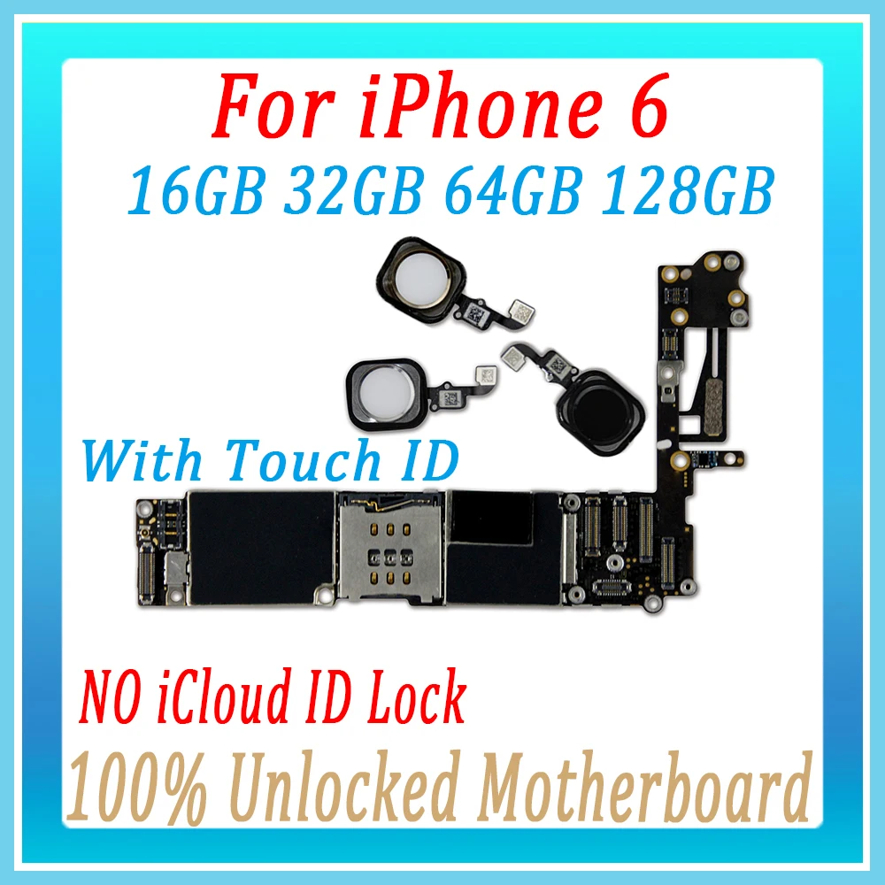 

100% Unlocked Mainboard For iPhone 6 Motherboard With touch ID/ Without touch ID original Logic Board 16GB /64GB /128GB Panel
