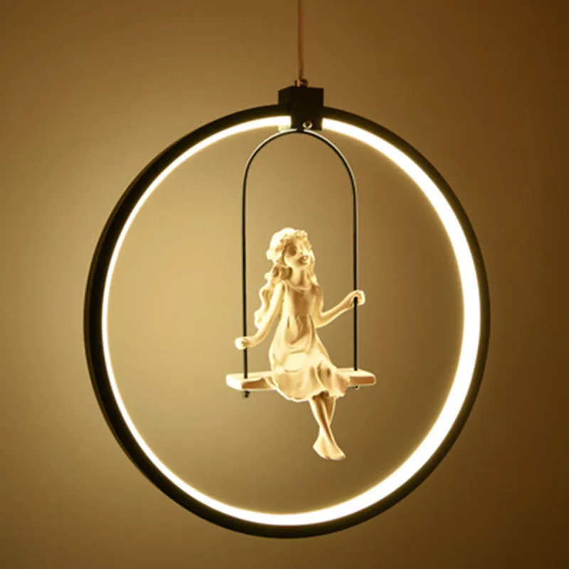 

Nordic Алюминий кольцо для девочек качели подвесной светильник для Гостиная Спальня учебы Прекрасный Птица подвесной светильник арт-деко Детский Светильник светильник