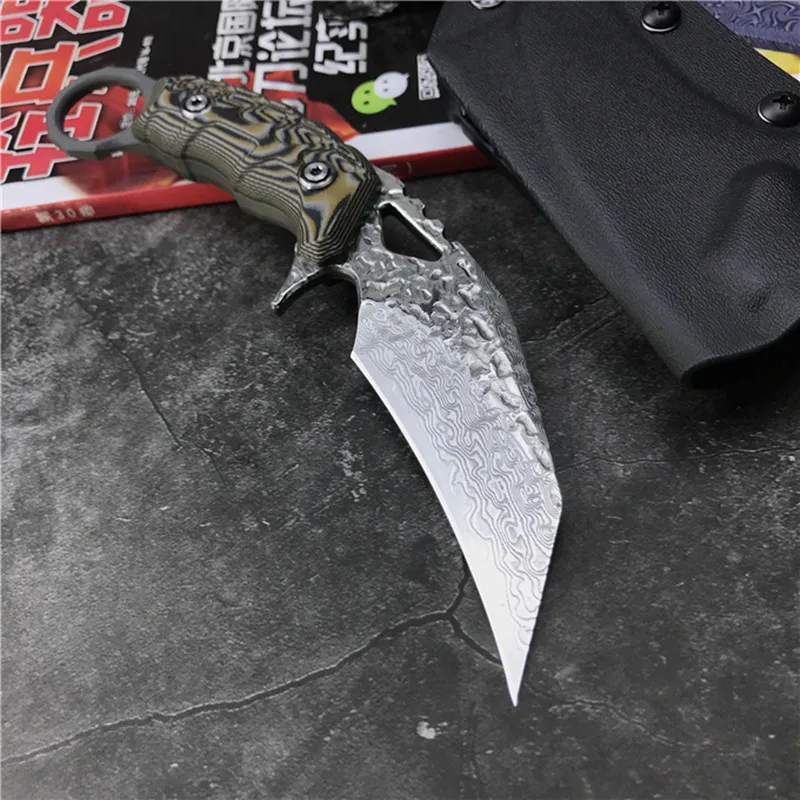 Нож-коготь, тактический нож, фиксированный нож, нож для выживания, походный спасательный нож, инструмент для повседневного использования, дамасский стальной нож-карамбит