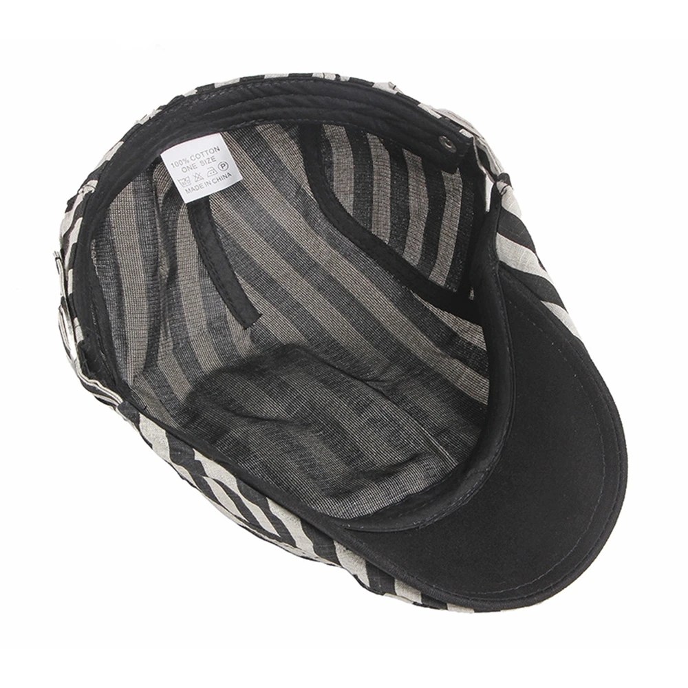 SHOWERSMILE Red Black Striped Mens Berets 100% Cotton British Style Vintage Flat Caps for Men Spring Summer Artist Hat Chapeau mens barrette hat
