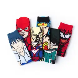 Носки с принтом героев мультфильмов Flash All Might Uchiha Sasuke Wonder Woman мидория изуку милые забавные аниме kawaii мужские хлопковые носки для влюбленных