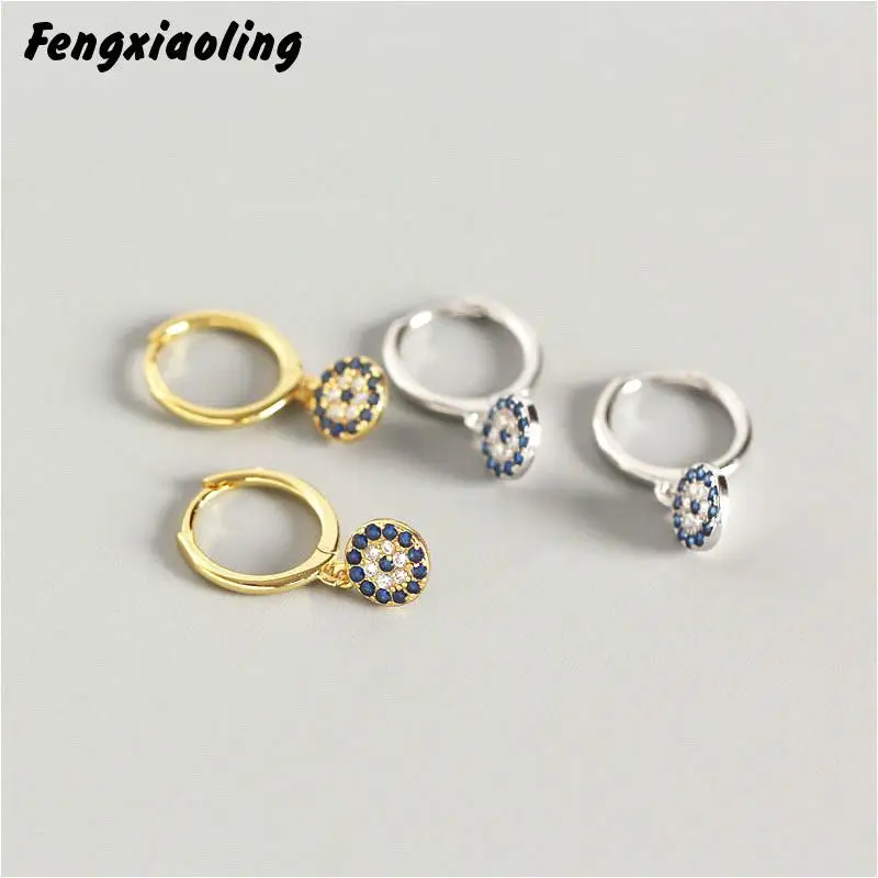 

Fengxiaoling 100% Genuine 925 Sterling Silver Geometric Round Mosaic Multiple Zircon Drop Earrings Jewelry Earrings For Women