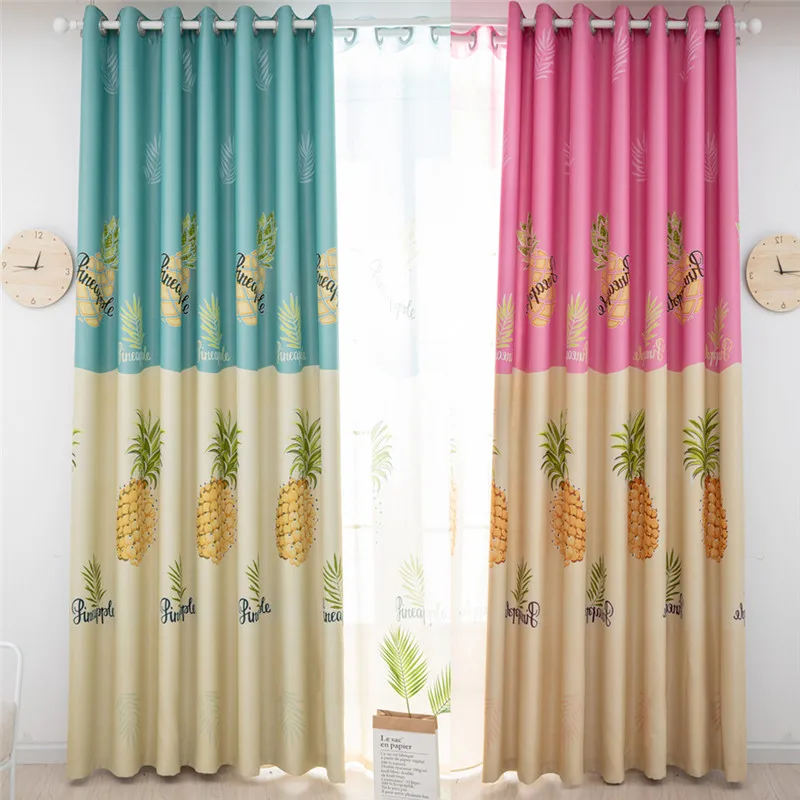 Pineapple Printed Blackout Curtains for Kids Bedroom Jinya Home Decor Polyester Fabric Grommet Window Kithcen Cafe Curtain Panel | Дом и сад