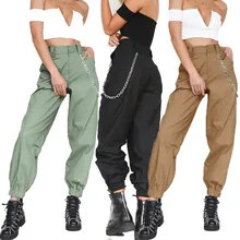 Весенние Женские однотонные брюки-карго с высокой талией, свободные брюки для бега, женские камуфляжные спортивные штаны, уличная одежда