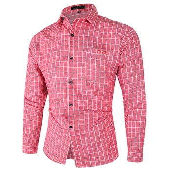 

Long Sleeve Shirt for Man Plaid Men's Shirts Multicolor Casual Slim blouse Male Autumn New Pink Green Grey