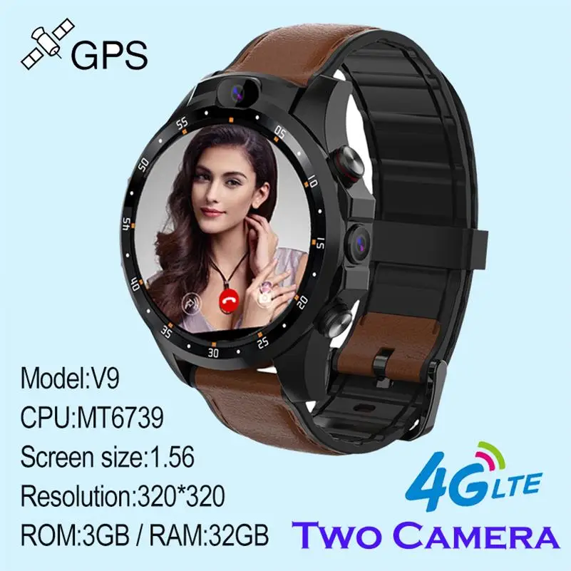 brown 3G-32G V9, водонепроницаемые, 4G, gps, Смарт-часы, телефон, Android 7,1, с камерой 5 МП, 1,56 дюймов, 800 мАч, спортивные Смарт-часы, мужские, ответ на вызов, SIM часы - Цвет: brown 3G-32G