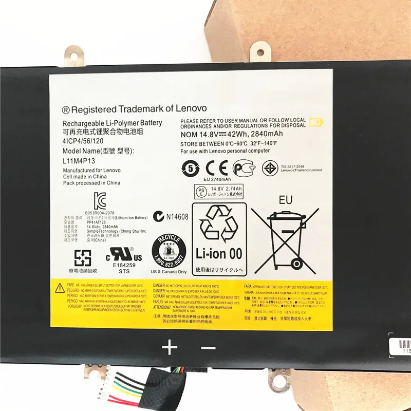 14,8 в 42Wh L11M4P13 аккумулятор для lenovo Ideapad Yoga 11 11S ультрабук 4ICP4/56/120 11S-20246