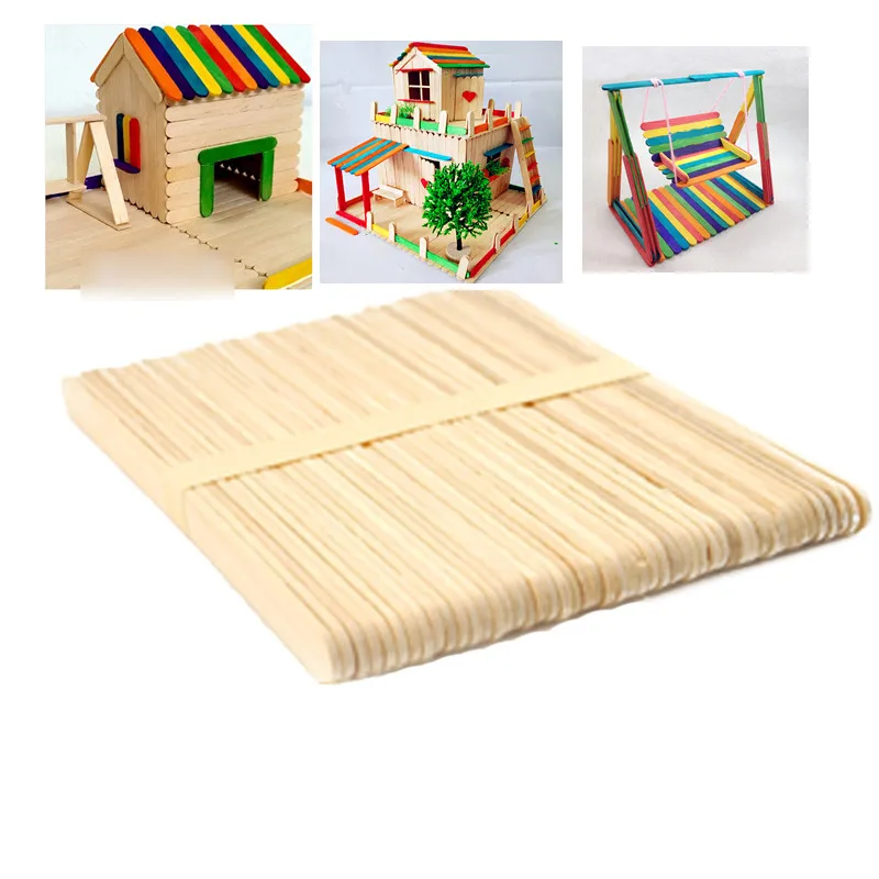 Popsicle Sticks 50Pcs Wooden Craft Ice Cream Stick Ice Lolly Sticks Natural Cake Tools DIY kids Handwork Art Crafts Toy Mold