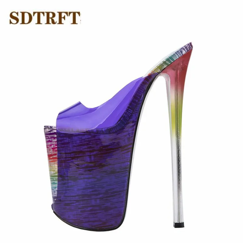 SDTRFT туфли-лодочки; большие размеры 34-46, 47; женская обувь; женские шлепанцы; прозрачные босоножки на тонком каблуке 22 см из пвх; zapatos mujer - Цвет: leopard