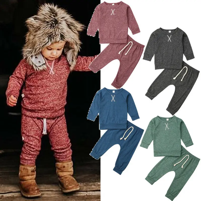 

CANIS Autumn Newborn Baby Boy Girl Clothes Long Sleeve Solid Color Comfy Tops T-shirt Long Pants Outfit Set