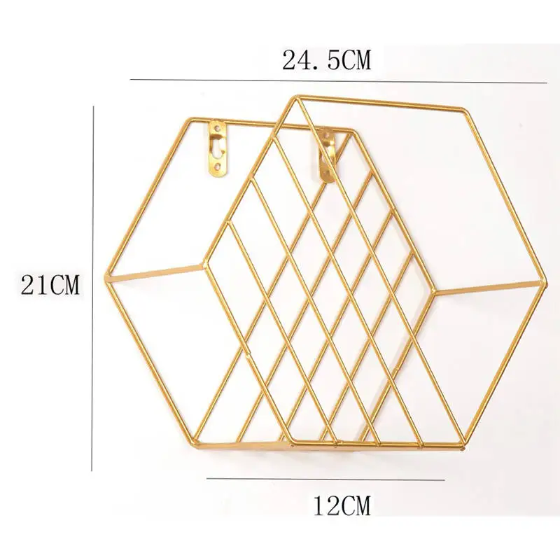 Железная металлическая сетка, Настенный декор, шестигранная полка, настенные Подвесные плавающие полки, геометрическая фигура, домашний Настенный декор, цветочный горшок, стойка для фотографий