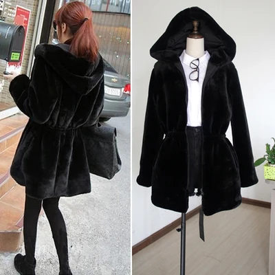 AYUNSUE, пальто из искусственного меха, женская зимняя куртка с капюшоном, корейское пальто из искусственного меха норки, женская меховая двухсторонняя одежда C1005# KJ3606