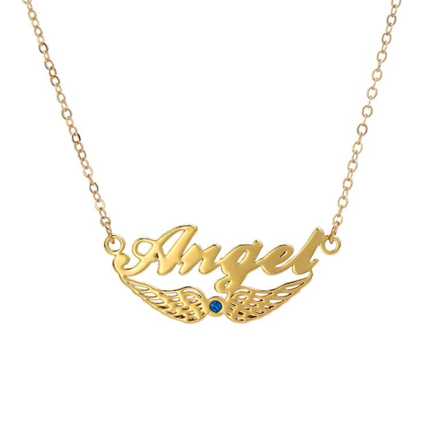 Senfai Custom Name Angle Wings Pendant Necklace with Birthstone Crystal for Women Fashion Freedom Jewelry Birthday Gift | Украшения и