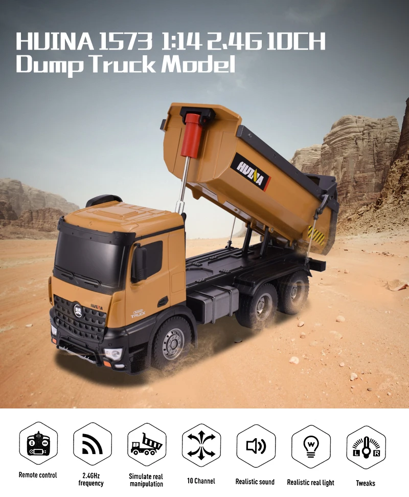 HUINA 1573 RC автомобиль 1:14 2,4G 10CH щетка мотор грузовики металлический самосвал Модель зарядки грузовик строительный автомобиль Детский подарок