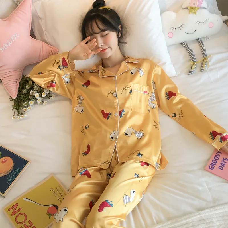 

Pajamas Women's Spring And Autumn Thin Cute Zebra Viscose Long Sleeve Two-Piece Set Silk Students-Outer Wear Tracksuit