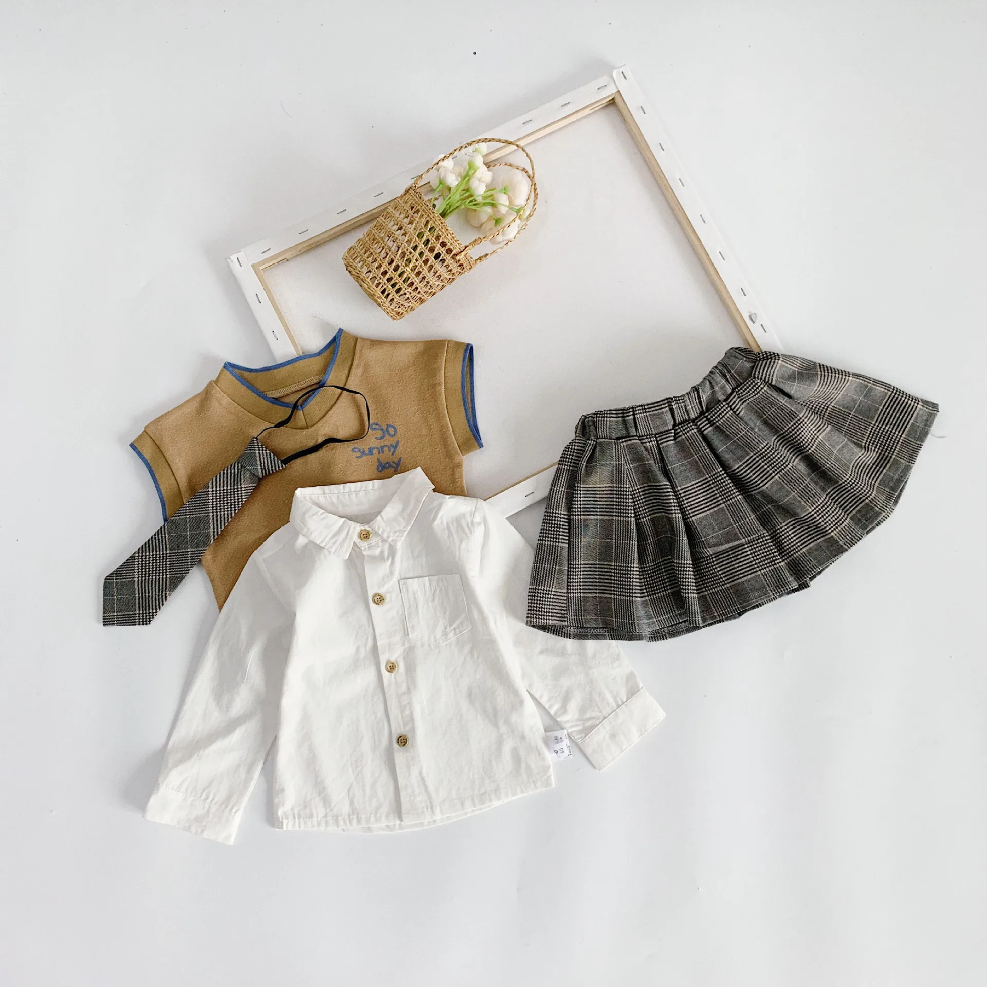 khaki girl Осень, модные комплекты одежды из 3 предметов для мальчиков и девочек детская белая рубашка вязаный жилет и штаны детская одежда для всех костюмов - Цвет: khaki girl