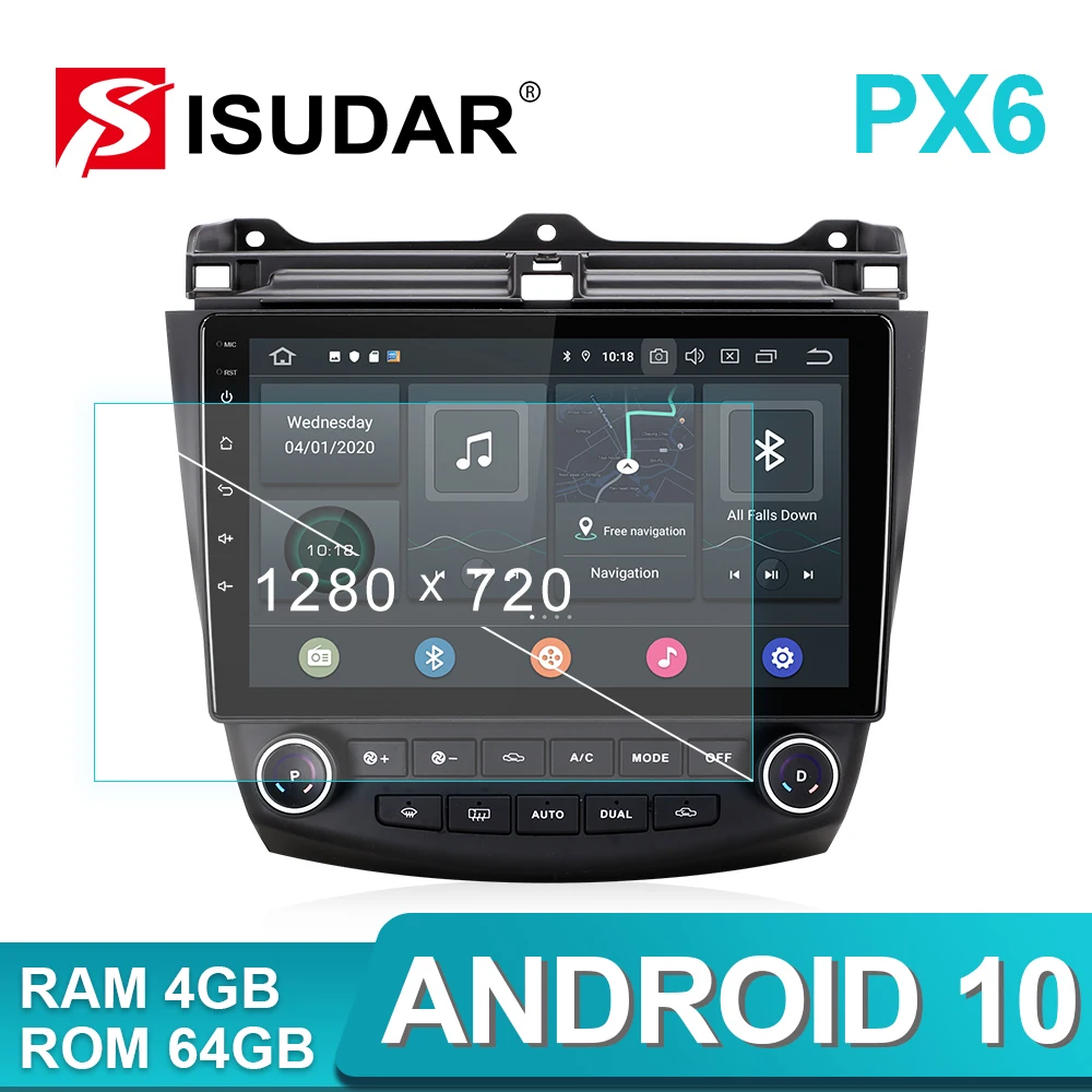 

ISUDAR PX6 Android 10 Car Radio For Honda/Accord 7 2003-2007 Autoradio Multimedia GPS DVR Camera RAM 4GB ROM 64GB IPS No 2 Din