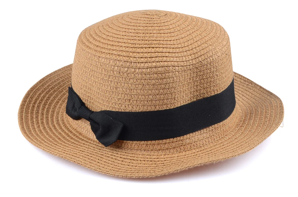 YOYOCORN, простая летняя пляжная шляпа для родителей и детей, Женская Повседневная Панама, женская брендовая шляпа, плоский бант края, соломенная кепка, шляпа от солнца для девочек