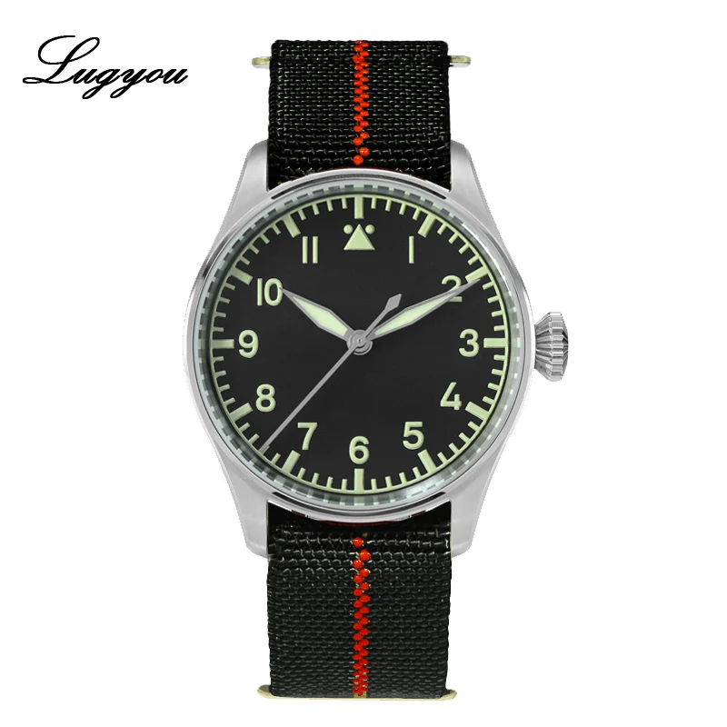 Lugyou San Martin Pilot Flieger механические мужские часы из нержавеющей стали Супер Светящиеся сапфировые кристаллы Скелет сзади эластичный нейлон - Цвет: Black Red SW200
