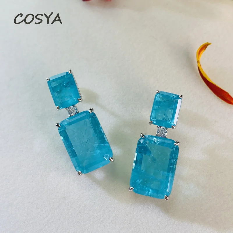 COSYA 100% 925 Стерлинговое Серебро Аквамариновый серьги в виде капель с высоким