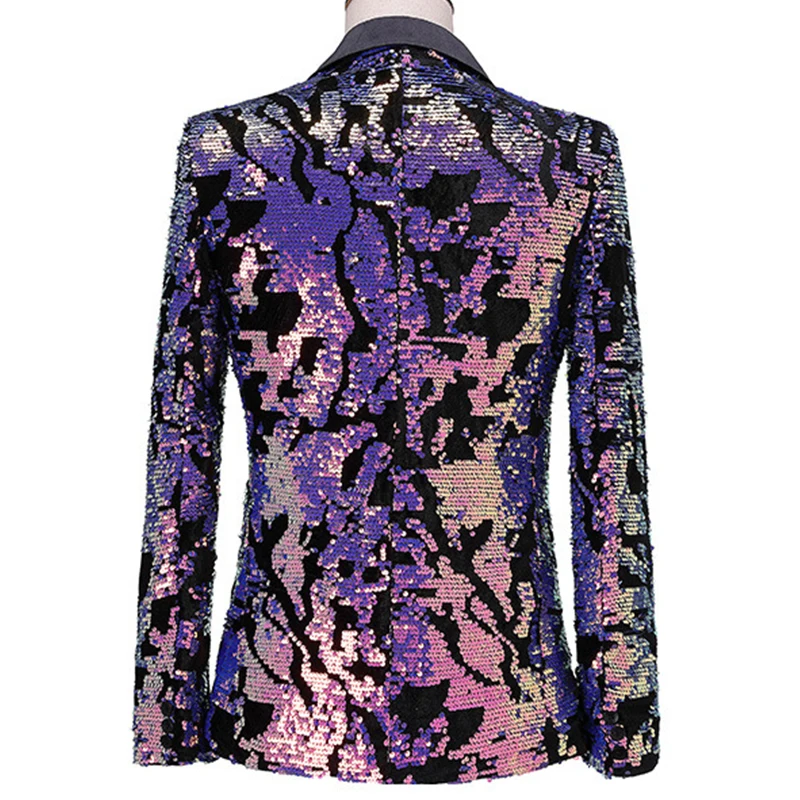 New Man Fashion Bling Shing Sequins Full Sleeve Slim Casual Performance Wedding Blazer Party Patchwork Coat xz057