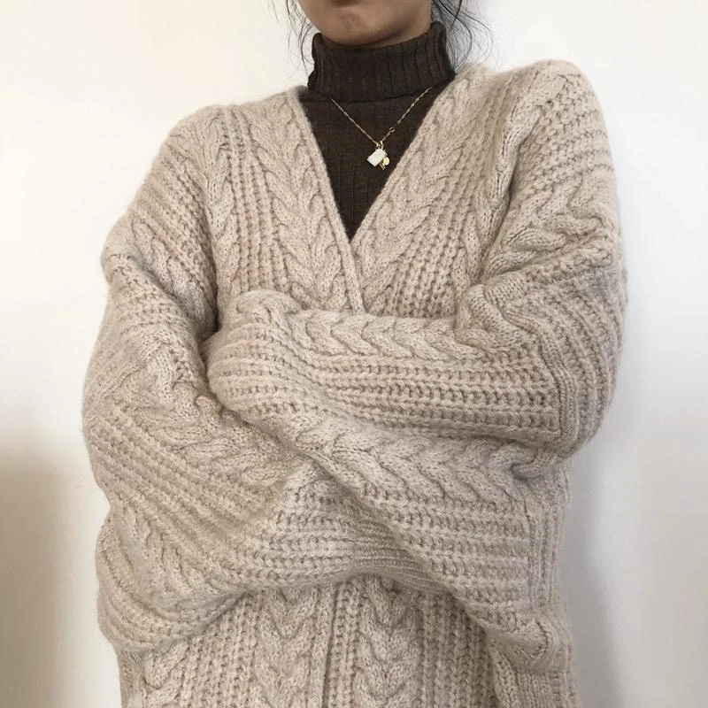 

Fashion Casual Long Cardigan Sweater Women Korean Soft Comfortable Solid Free Size Loose Long Sleeve Bat Sleeve Knitted Sweater