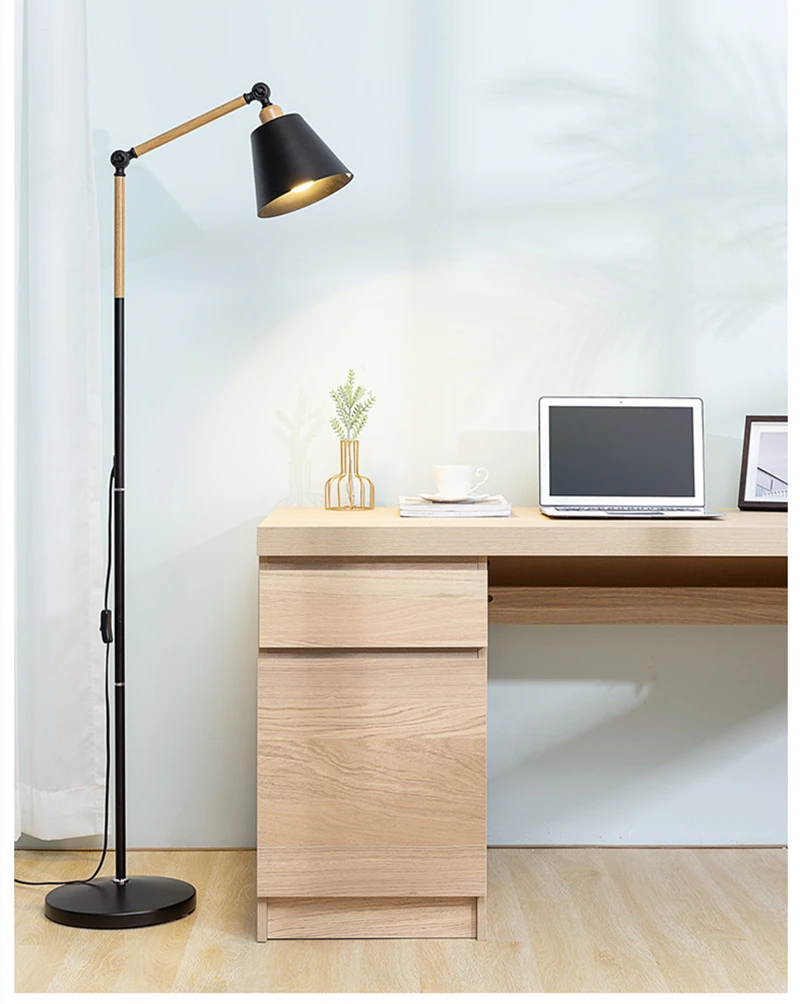 metal floor light nordic style floor lamp simple E27 black or white reading light hotel room lighting - Цвет абажура: Черный