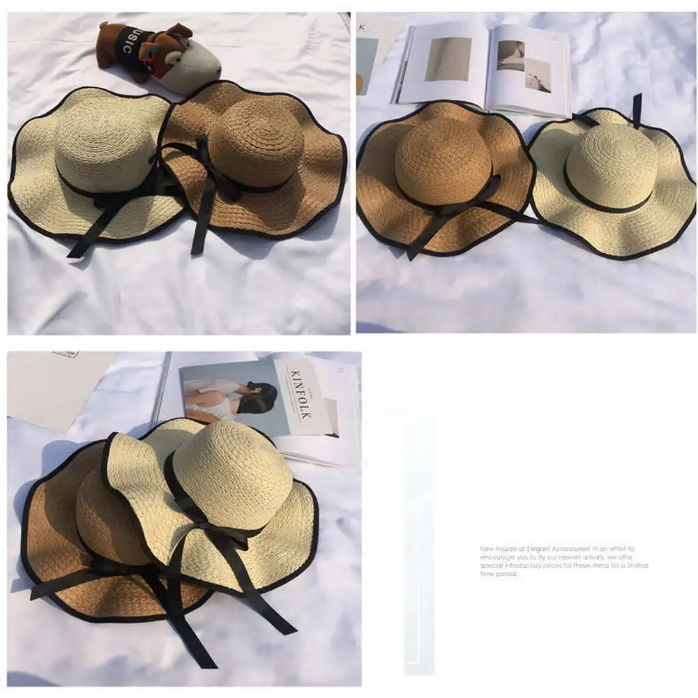 Корейская Sombrero Mujer Новая Летняя женская Соломенная солнцезащитная Кепка с бантиком классическая круглая полочка дикие панамки, кепка пляжная для женщин