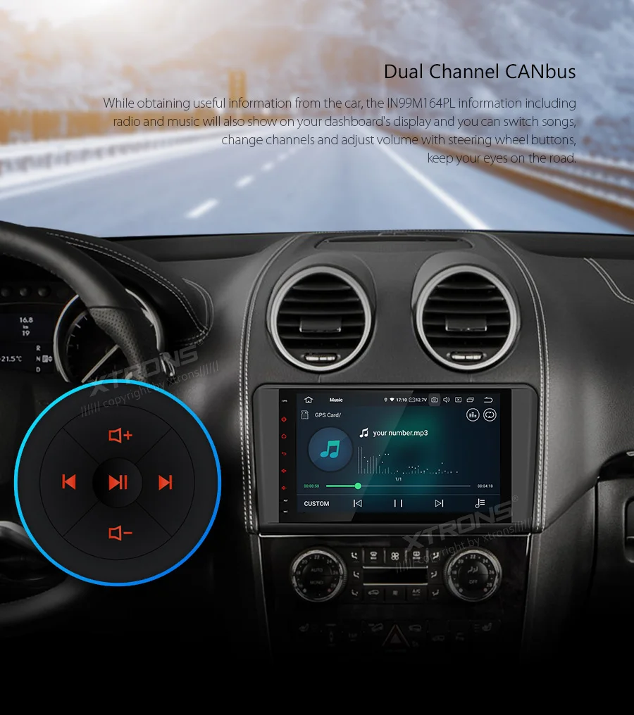 XTRONS 9'' Android 9.0 Car Stereo Player Radio GPS for Mercedes Benz ML Class W164 ML300 ML350 ML450 ML500 2005-2011 X164 NO DVD
