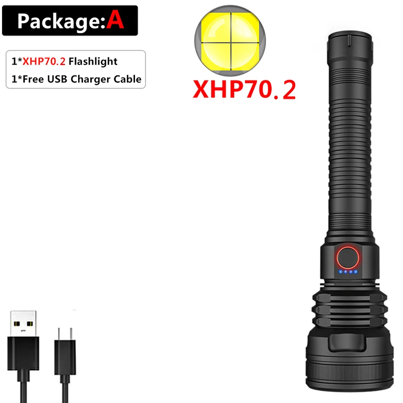 Package A-b71 Мощный светодиодный фонарь XHP70.2, перезаряжаемый через USB, фонарь XHP50, фонарь с зумом, водонепроницаемый фонарь с батареей 18650 26650 - Испускаемый цвет: Package A-b71