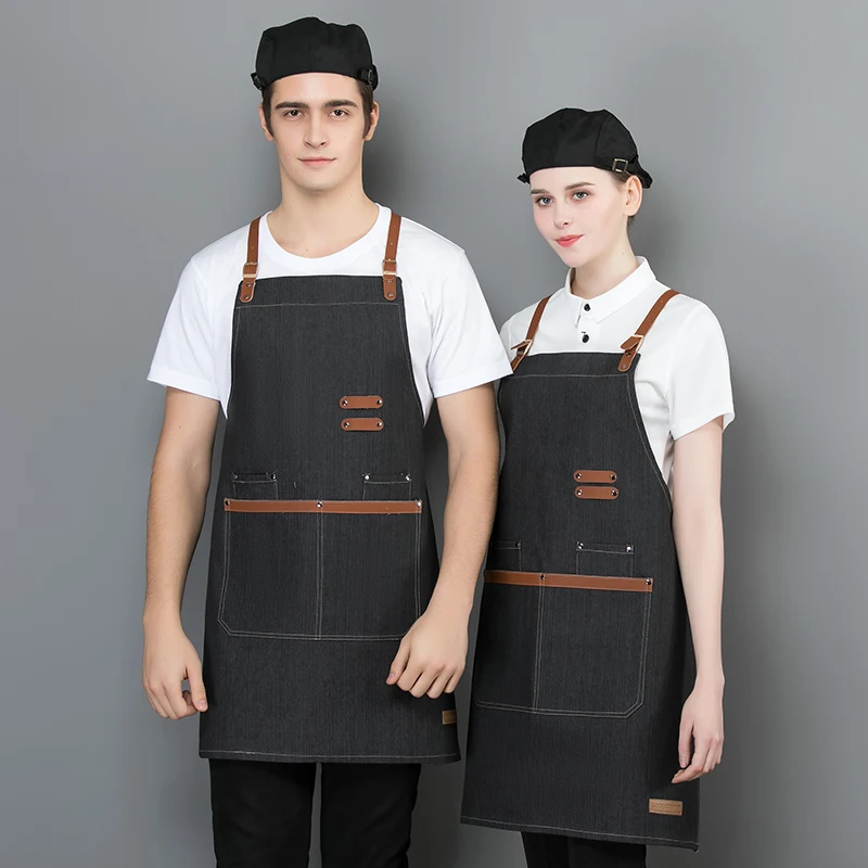 High Quality Patchwork Chef Apron Straped Halter Long Apron Cafe Restaurant Kitchen Food Service Cleaning Workwear Chef Uniforms - Цвет: unisex